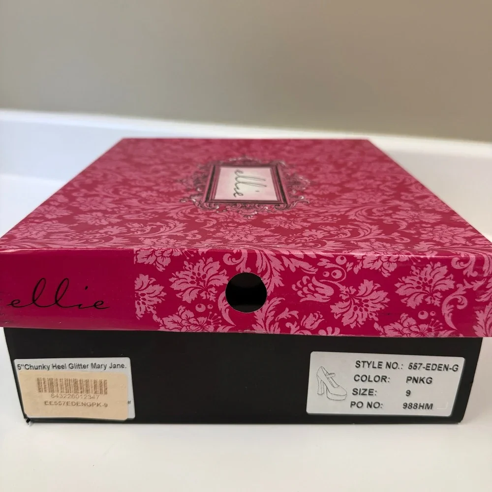 Ellie Shoes Pink Glitter Mary Jane Platform Chunky Heel 557-Eden-G Womens Size 9